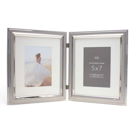 Expressions™ 2 Opening 5" x 7" Silver Hinged Frame with Mat by Studio Décor®